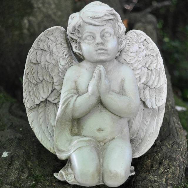 Vintage Cherub Kneeling in Prayer Wrapped in Wings Decorative Statue - Grey (15cm H X 14cm W X 9cm D)