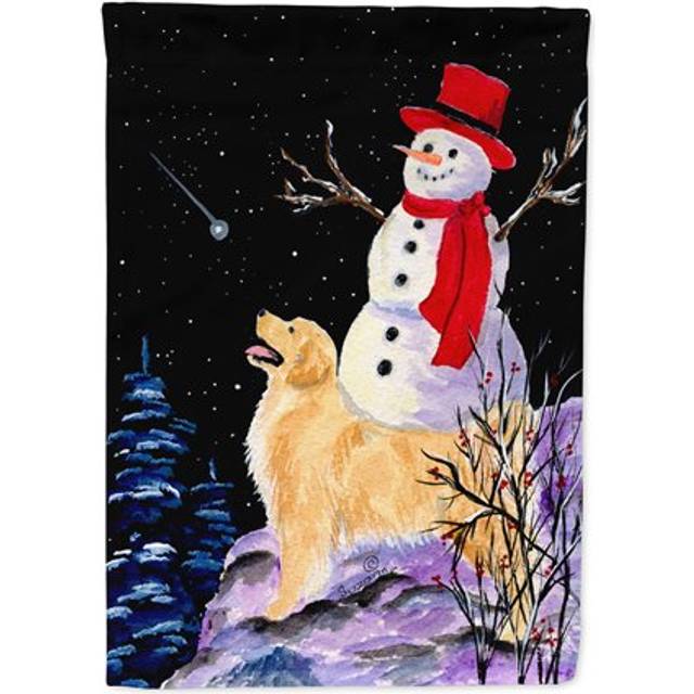 Caroline's Treasures SS8579CHF Golden Retriever Flag with Snowman in Red Hat Canvas  Large  Multicolor