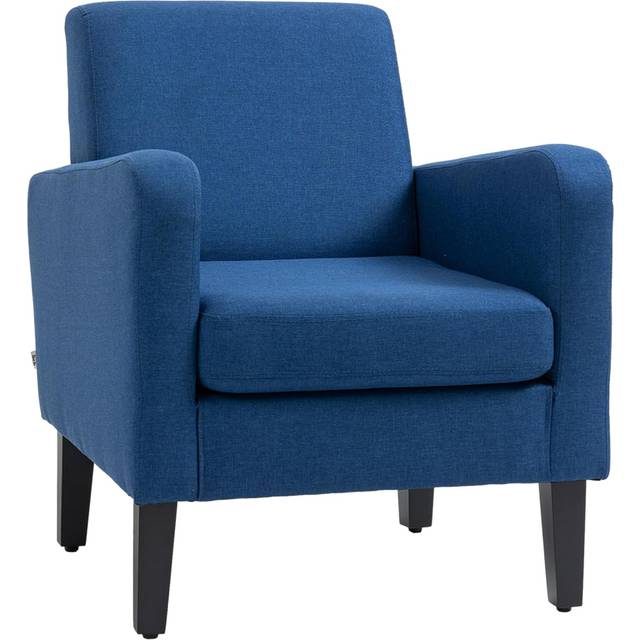 HOMCOM Modern Armchair Accent Chair with Rubber Wood Legs for Bedroom Blue