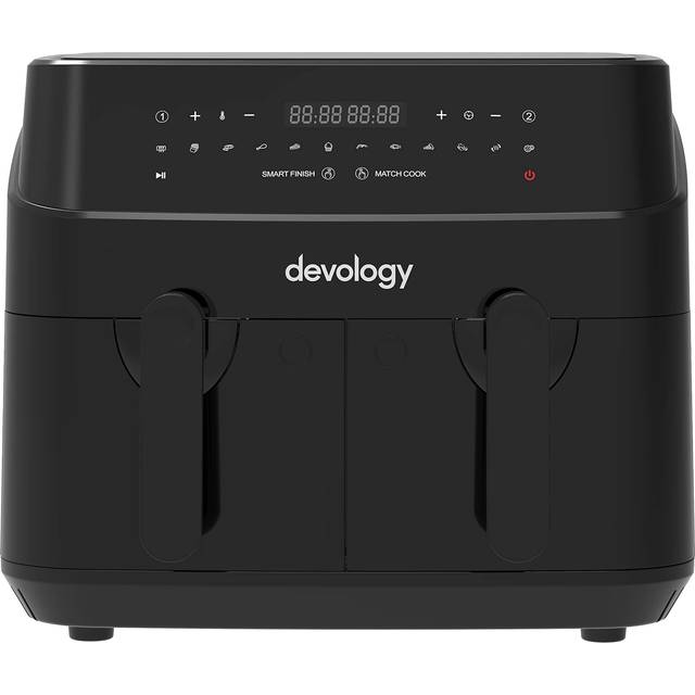 Devology Double Air Fryer - 9L - 2 x 4.5L Independent Cooking Zones - Free 50 Recipe Cookbook- 12 Cooking Programs - Digital LED Display Air