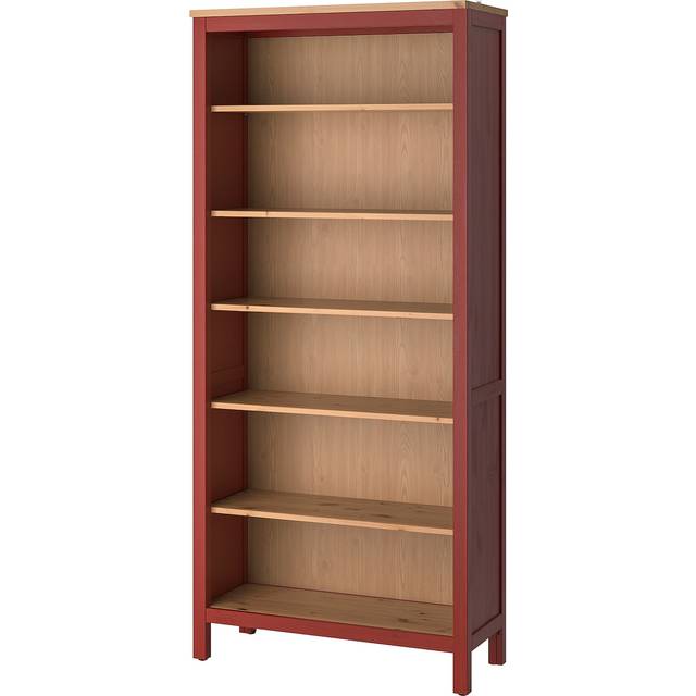 HEMNES bokhylla, rödlaserad/ljusbrunlaserad, 90x197 cm