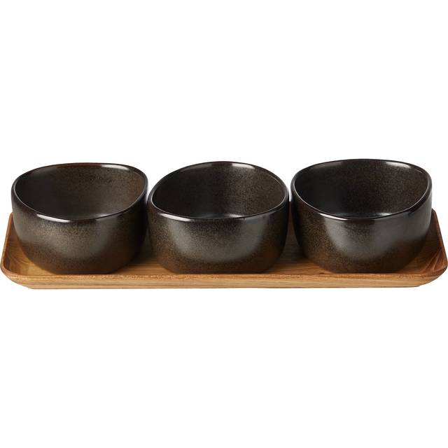 Aida Raw Organic bowl set with wooden tray Metallic Brown