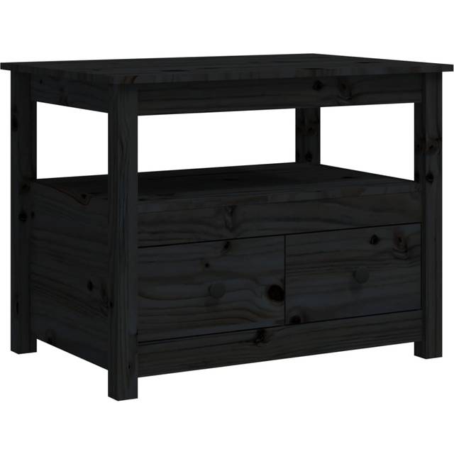 Soffbord svart 71x49x55 cm massiv furu