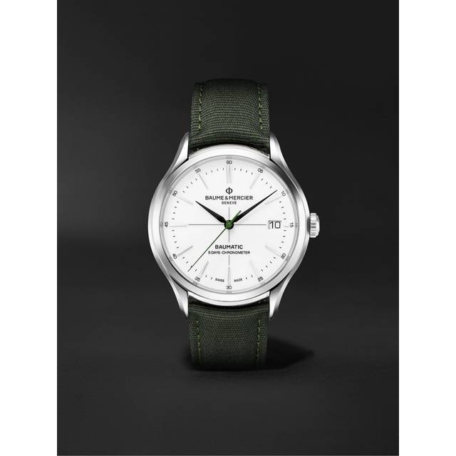 Baume & Mercier - MR PORTER 10th Birthday Edition Clifton Baumatic Automatic Chronometer 40mm Steel and Canvas Watch, Ref. No. M0A10664 - Men - White