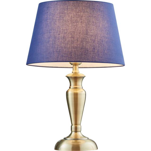 Table Lamp Antique Brass Plate & Navy Cotton 60W E27 Base & Shade e10349