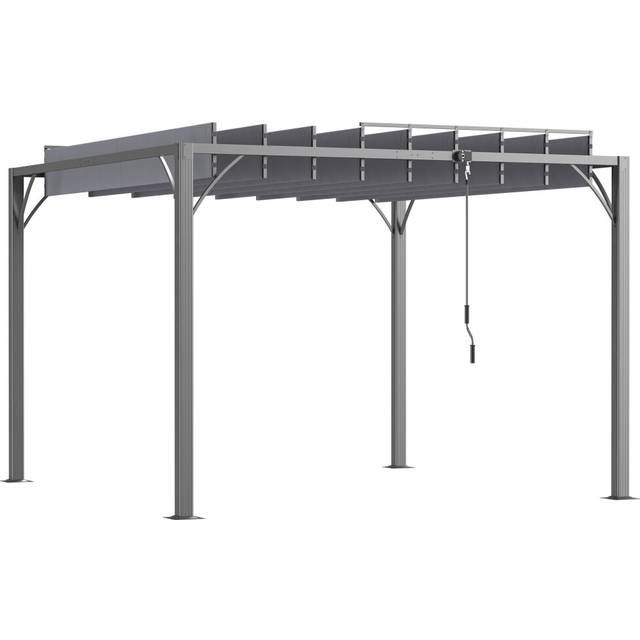 Outsunny 3x3m Louvered Metal Pergola w/ Retractable Roof, Grey