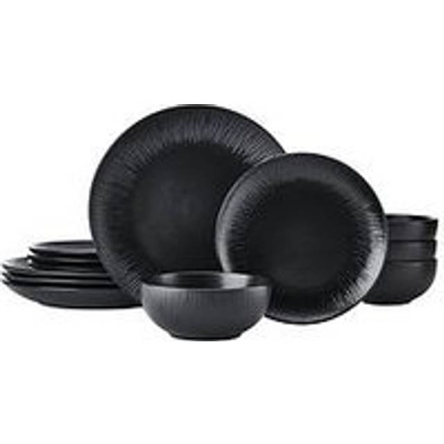 Mikasa Jardin Midnight 12-Piece Stoneware Dinner Set, Black - Black