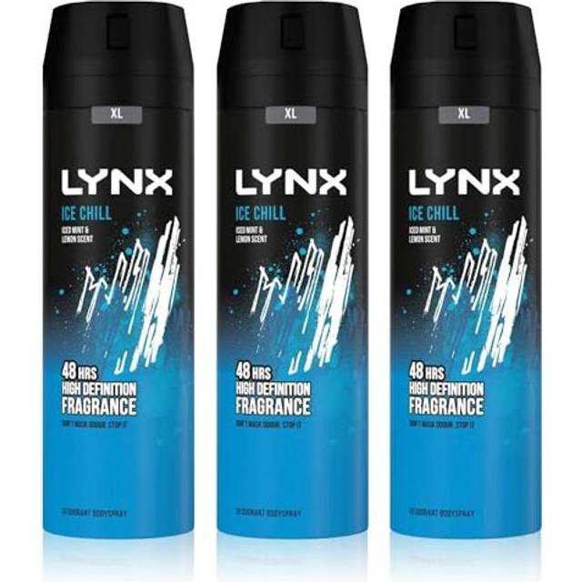 3 Pack of Lynx 48H Fresh Ice Chill with Frozen Mint and Lemon Deodorant Body spray 200ml