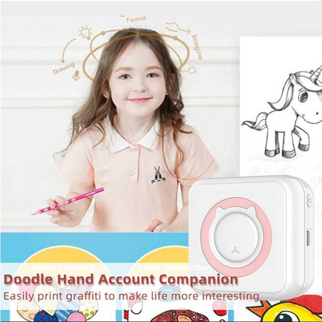 Mini Portable Thermal Printer Wireless Bluetooth Printer Multifunctional Label Printer with Thermal Paper+Color Pen B