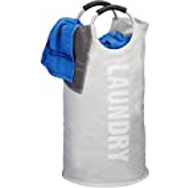 Laundry Bag with Handles, Folding, 100 l Capacity, Round Hamper, h x ø: 70 x 38 cm, White - Relaxdays
