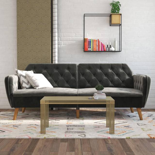 Tallulah Memory Foam Futon Grey Velvet (210.8cm W X 85cm D)