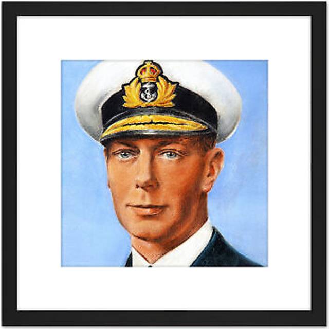 Timym Portrait King George VI England UK Painting 8X8 Inch Square Wooden Framed Wall Art Print Picture with Mount - Black - One Size