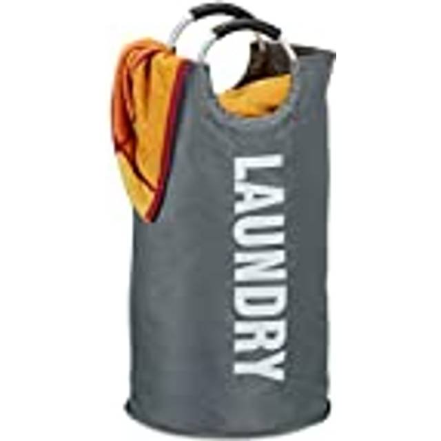 Laundry Bag with Handles, Folding, 100 l Capacity, Round Hamper, h x ø: 70 x 38 cm, Dark Grey - Relaxdays