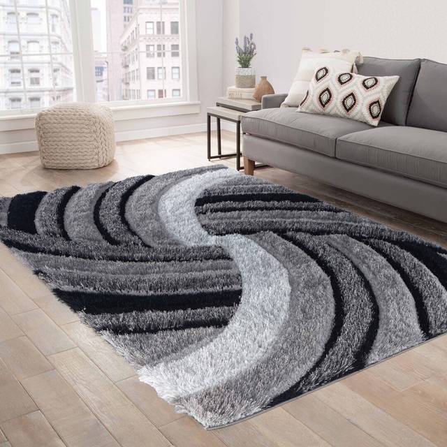 Serdim Rugs California Swirl Shaggy Rugs 200 X 290cm Grey, Grey