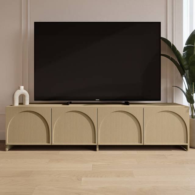 Large Oak TV Stand with Storage and Arch Detail - TV's up to 75 - Ellie