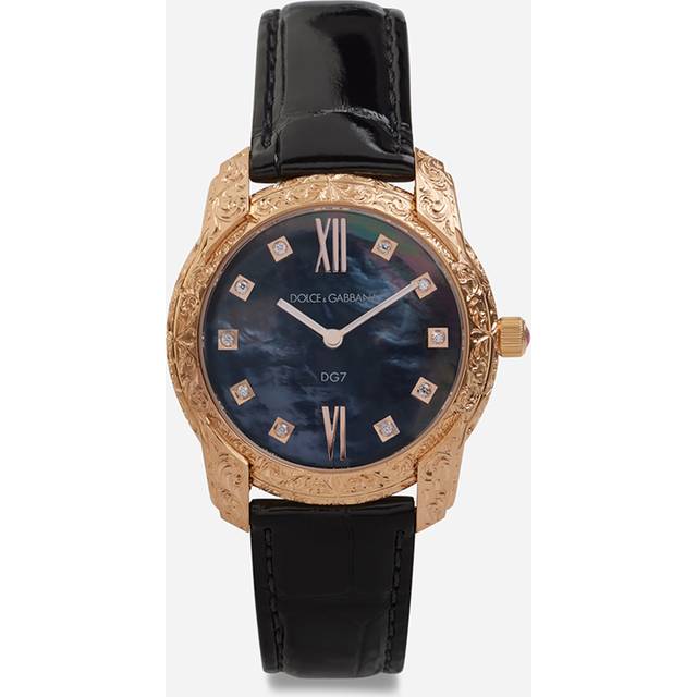 Dolce & Gabbana Dg7 Gattopardo Watch In Red Gold With Black Mother Of Pearl And Diamonds - Woman Watches Black Onesize