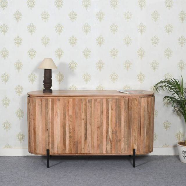 IH Design York Solid Wood Sideboard With Metal Legs, Brown