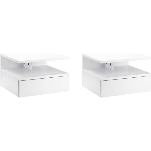 HOMCOM Floating Nightstand Set Of 2, Wall Mounted Bedside Cabinet With Drawer, White