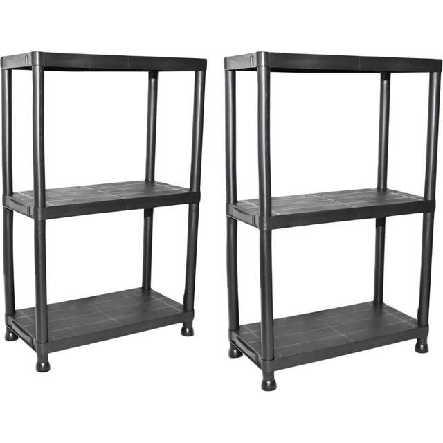 Plastic storage shelves 3 tier garage shelving shed organiser office rack 2 pack