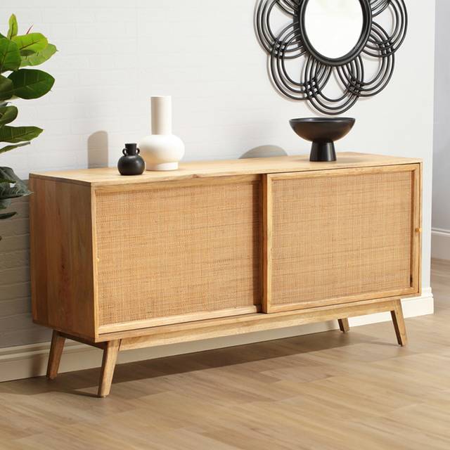 Desser Manhattan 2 Door Natural Rattan and Mango Wood Sideboard - Brown - 45 x 150 x 75cm