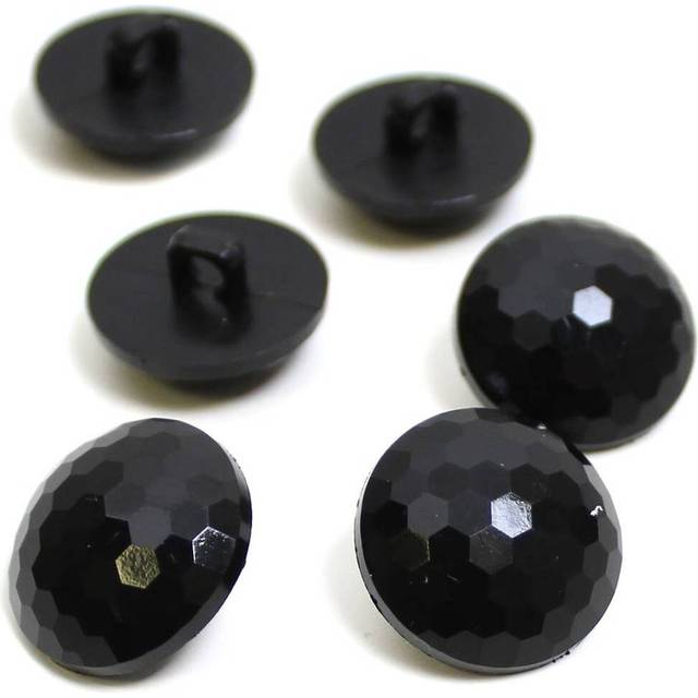 Hemline Round Faceted Buttons Black