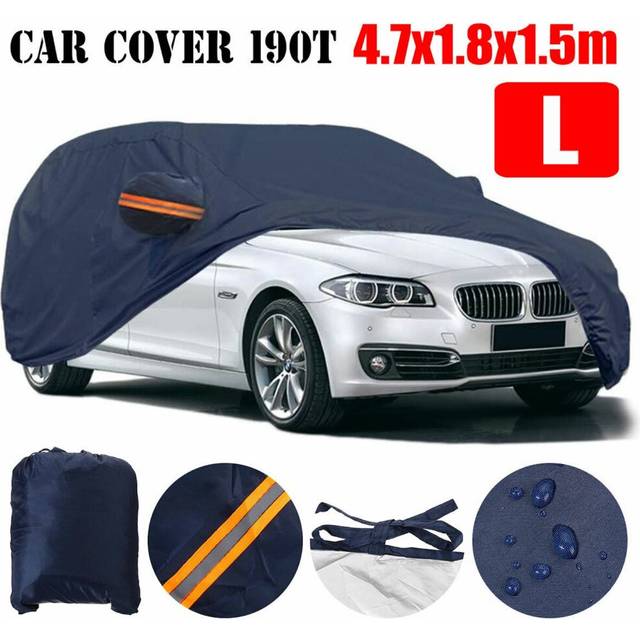 (Large (4.7 x 1.8 x 1.5 m)) Dark Blue Full Car Cover Waterproof Sun Rain Heat Dust UV Resistant Protection
