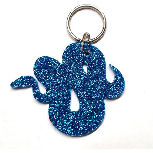 Glitter Acrylic Snake Keyring - Blue
