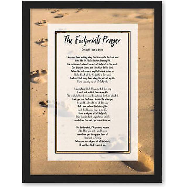 Wall Art Print Jesus Lord Foot Prints In The Sand Poem Inspirational Large Framed Wall Décor Art - Black - W18 inch x H24 inch