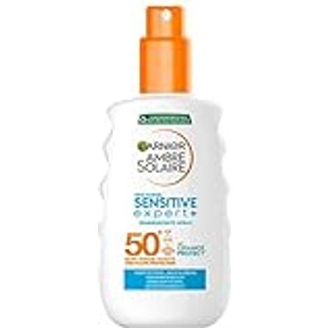 Garnier Solskyddsspray med SPF 50+, vattentät och restfri spray för känslig hud, Ambre Solaire Sensitive Expert +, 1 x 150 ml