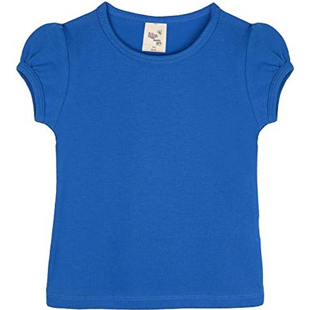 Lilax Girls' Basic Short Puff Sleeve Round Neck Cotton T-Shirt 12 Royal Blue