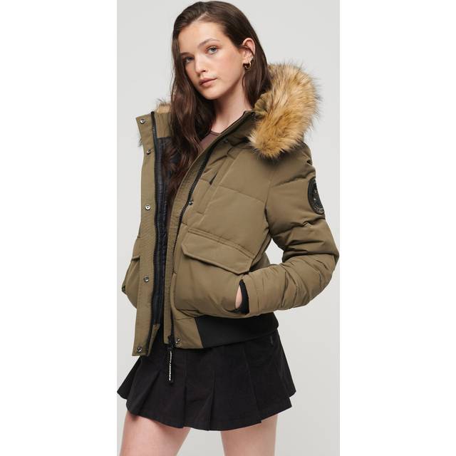 Superdry for woman. W5011576A Everest green hooded quilted bomber jacket with hood (XS), Casual, Polyester