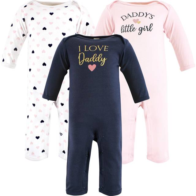 Hudson Baby Unisex Baby Cotton Coveralls  Girl-Daddy Pink Navy  0-3 Months