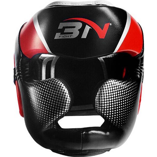 (Red, XL) Full-Covered Boxing Helmet Muay Thai PU Leather Training Sparring Boxing Headgear Gym Equipment Taekwondo Head Guard