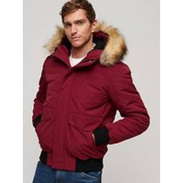Superdry for man. M5011742A Everest quilted hooded bomber jacket red (S), Casual, Polyester