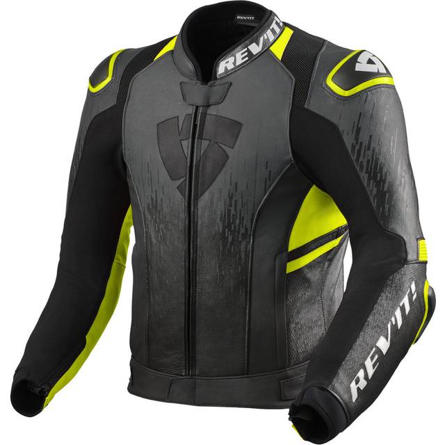 (46) Revit Quantum 2 Leather Jacket Anthracite / Neon Yellow / Black