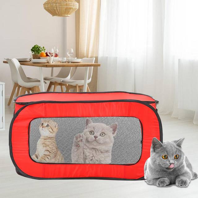 Pet Tent House Foldable Portable Pet Fence Cat Dog Travel Cage Rectangular Dog Cage Playpen Outdoor red