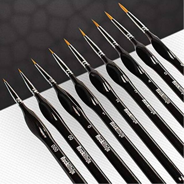 Detail Paint Brush Set, Rock Ninja 9pcs Thin Brushes for Fine Detailing & Art Painting - Acrylic,Watercolor, Oil Miniatures, Scale Models, Airplane