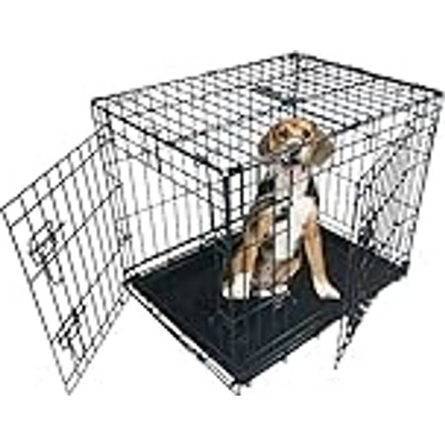 Ellie-Bo Black Standard XL 42-inch Folding 2-Door Dog Cage/Crate with Metal Tray