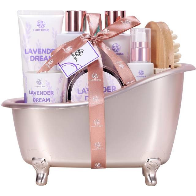 Gifts for Women, Spa Luxetique 8 Pcs Lavender Self Care Gifts for Women with Bubble Bath Shower Gel Body Cream Body Scrub Body Oil Scented Candle Bath