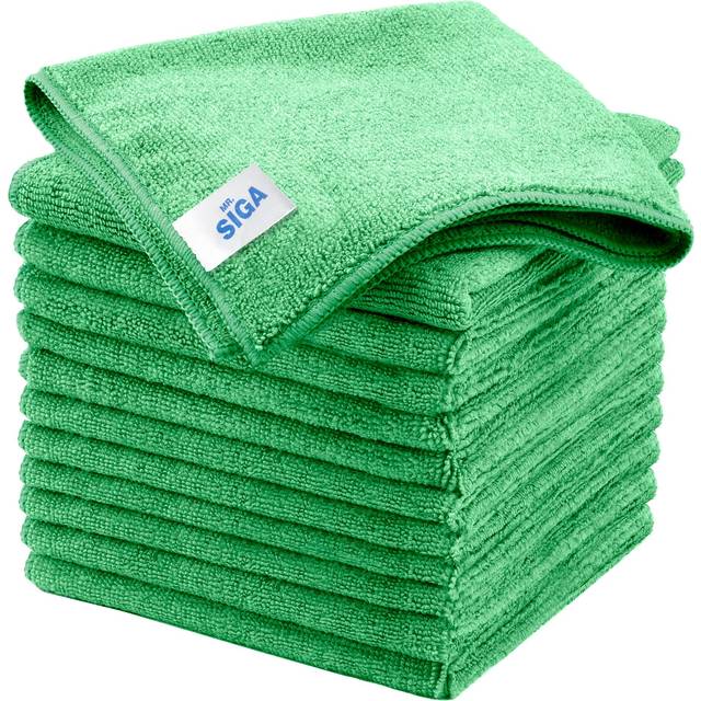 Microfiber Cleaning Cloths, All-Purpose Microfiber Towels, Streak Free Cleaning Rags, Pack of 12, Green, Size 32 x 32 cm(12.6 x 12.6 inch)