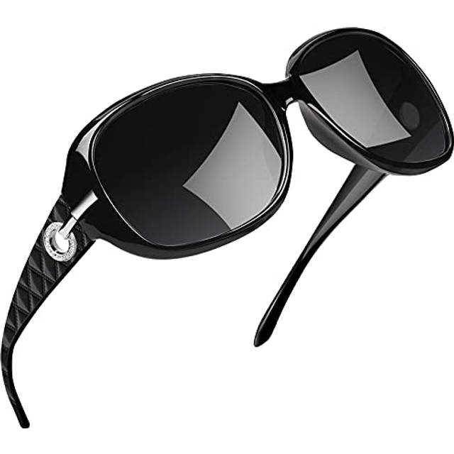 Oversized Polarised Sunglasses for Women, UV400 Protection Large Frame Womens Sunglasses Vintage Fashion Ladies Sunglasses (Black Grey)
