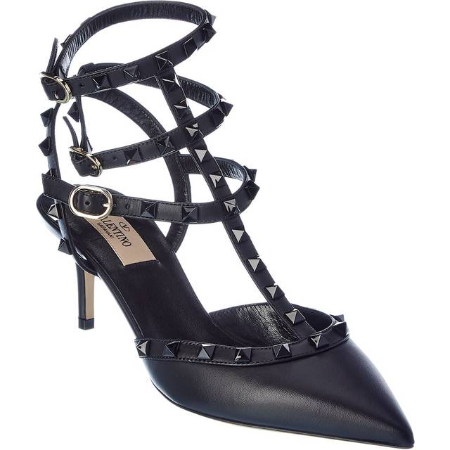 Valentino Rockstud Caged 65 Leather Ankle Strap Pump