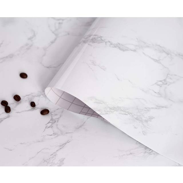 Abyssaly White/Gray Marble Paper Thicken Cleanable Self-Adhesive Wallpaper for Countertops 3D Removable Peel and Stick Wallpaper Wall DIY Design 17.71
