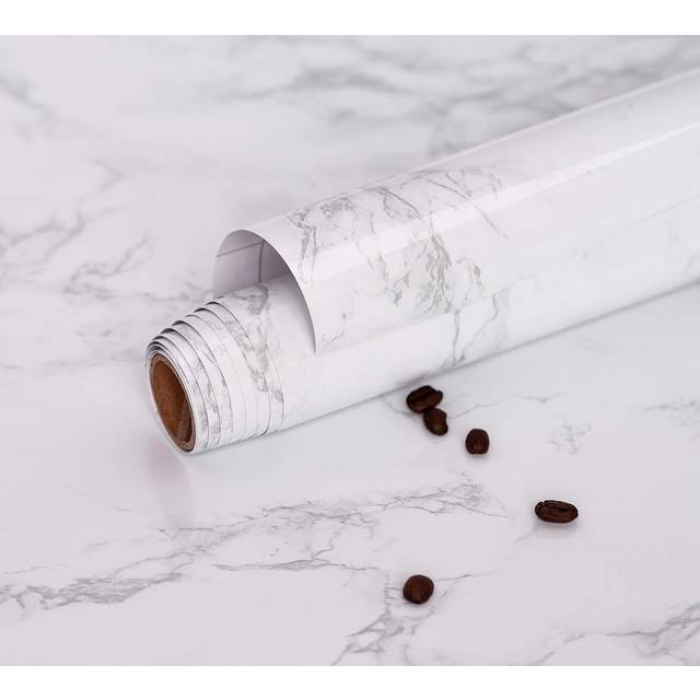 "15.7"""""""" X 236"""""""" Granite Marble Contact Paper for Countertop Gray/White Removable Glossy White Wallpaper Self Adhesive Vinyl Film Marble Wallpaper"