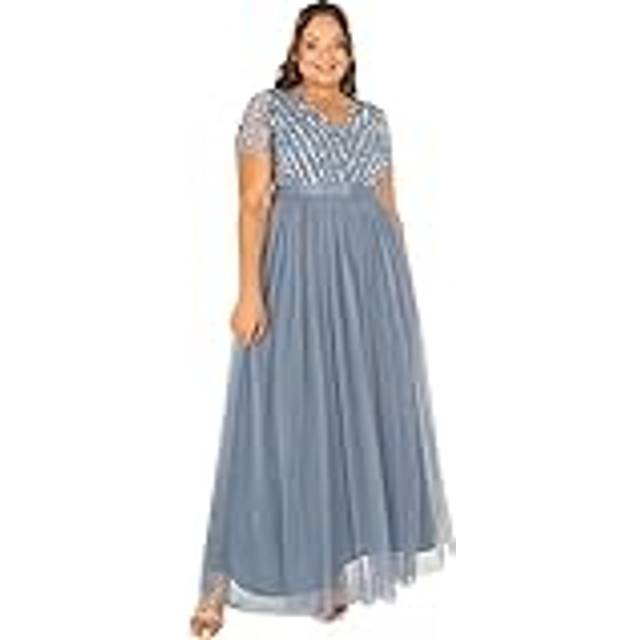 Maya Deluxe Belted Stripe Embellished Maxi Dress Blue 10