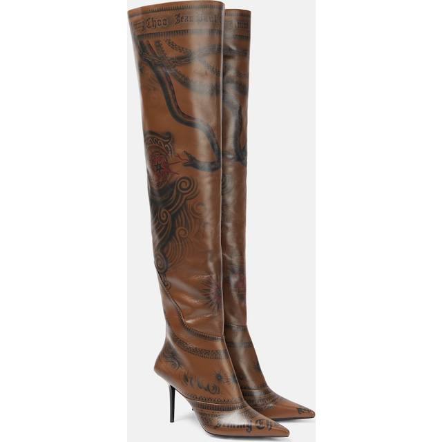Jimmy Choo x Jean Paul Gaultier Tattoo leather over-the-knee boots - brown (UK 3.5)