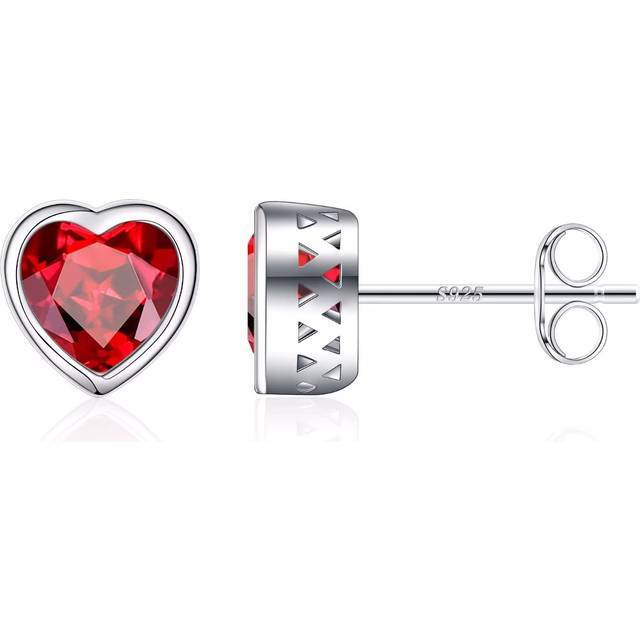 Iefil January Birthstone Garnet Earrings for Women  925 Sterling Silver Heart Stud Earrings for Women Red Garnet Jewelry Mothers Day Valentines Birthd