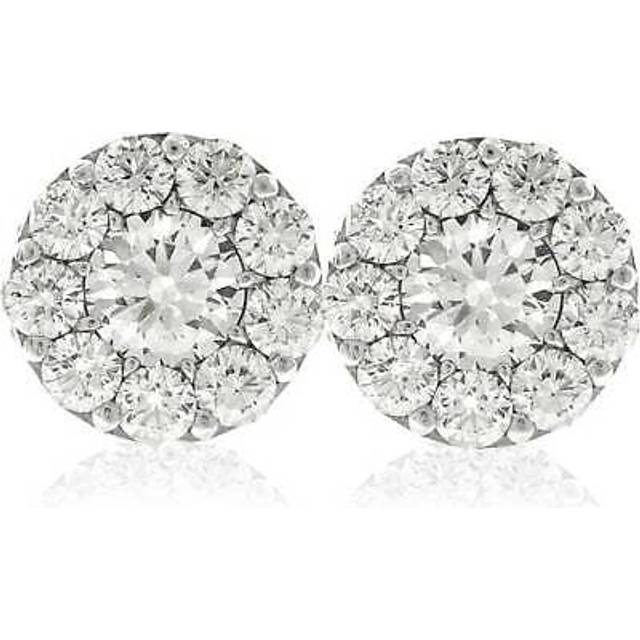 3ct Halo Diamond Studs 14k White Gold