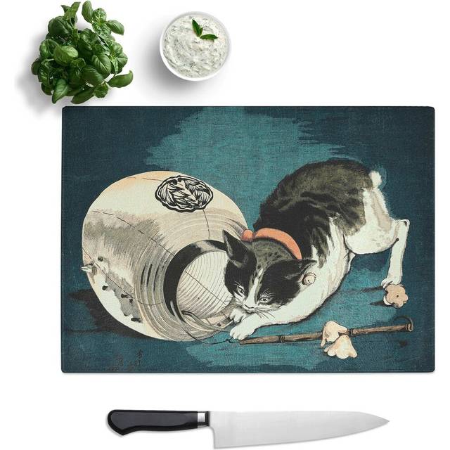 Tempered Glass Cat with Paper Lantern Chopping Board (28.5 cm W x 20 cm L)