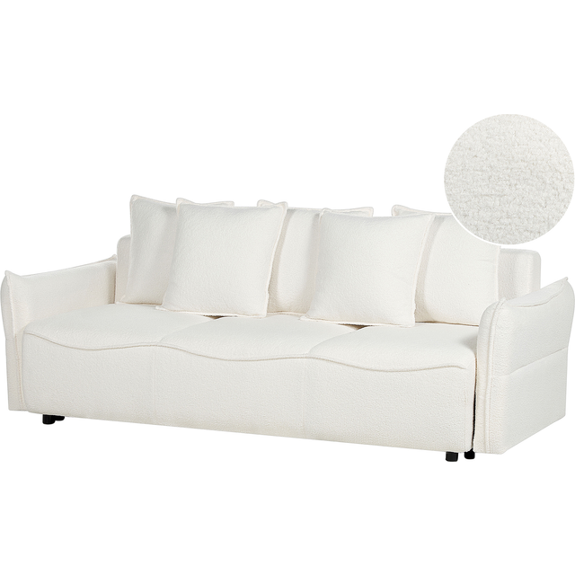 Beliani Boucle Sofa Bed With Storage White Krama, White